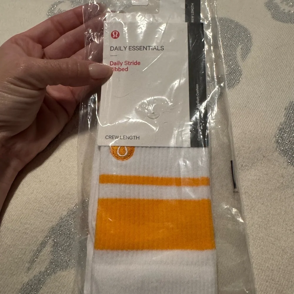 lululemon athletica Daily Essentials White and Yellow Crew Socks